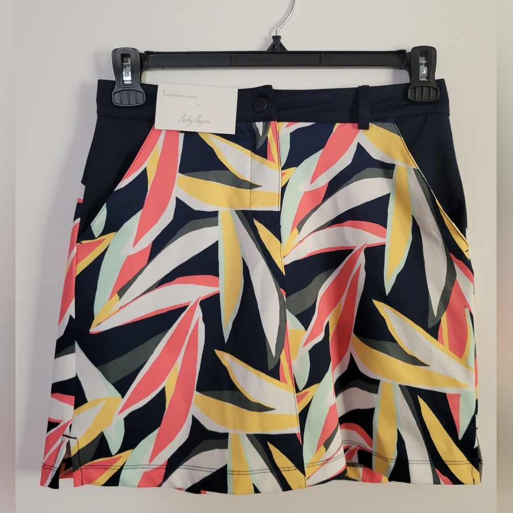 Lady Hagen Women's Golf Skort Skirt Size 2 Retro Leaf Dark Navy Flower